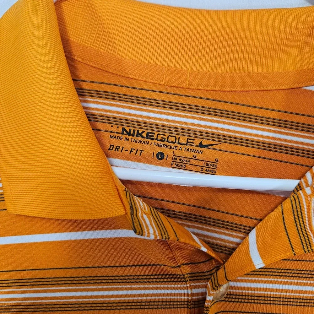 Nike Golf Men's Polo Shirt Orange Striped Dri-Fit Size XL